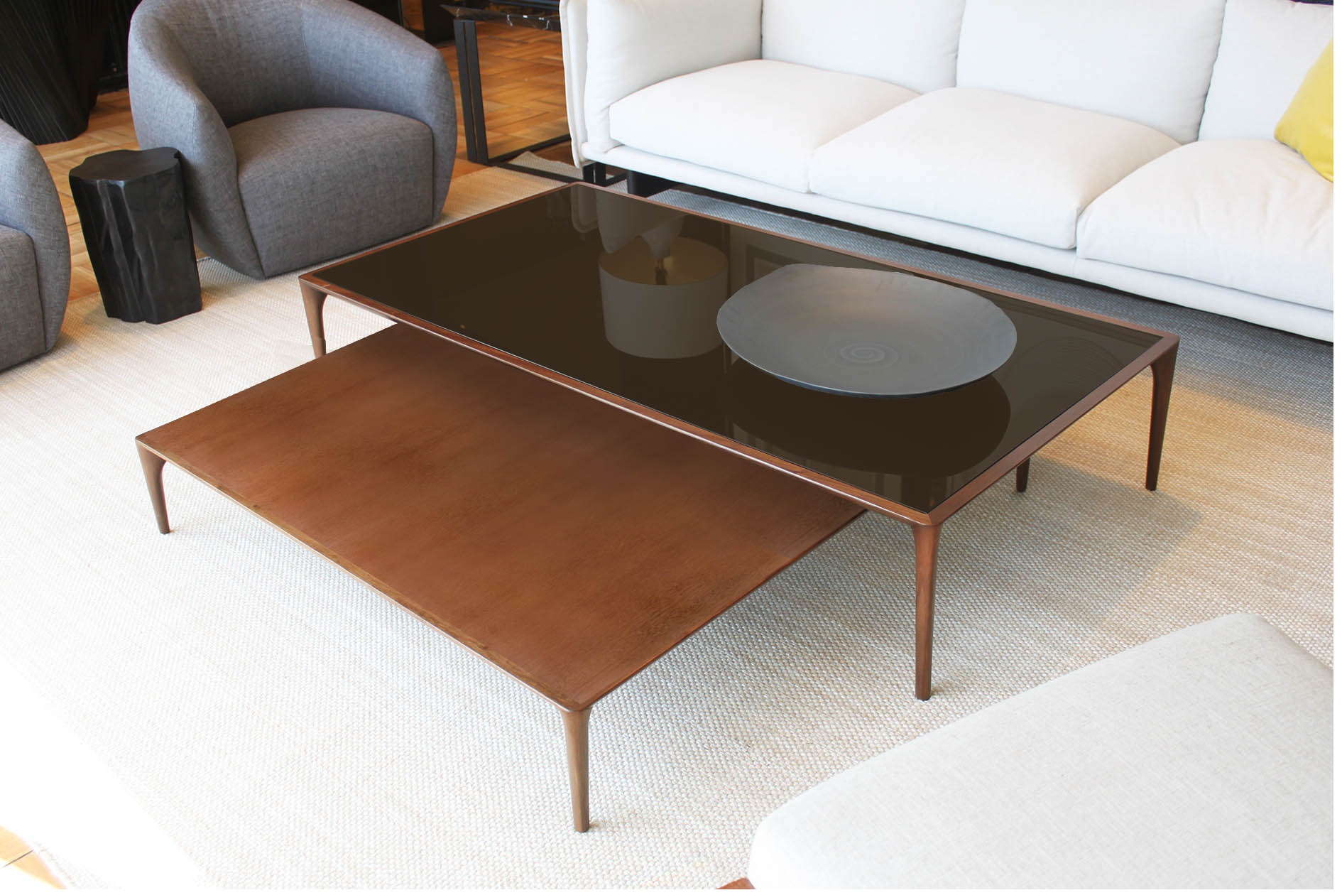 CENTRO MOGANO 120X120 TOPE MALTO RECTANGULAR VIDRIO TABACO - Imagen 2