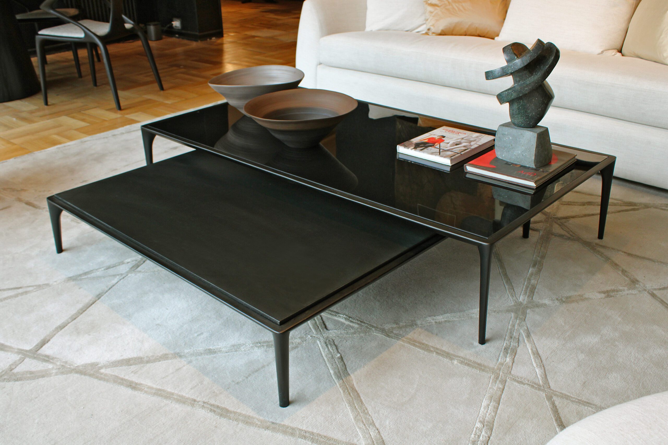 MESA DE CENTRO MOGANO 120X120 TOPE EBANO 160 TOPE VIDRIO - Imagen 3