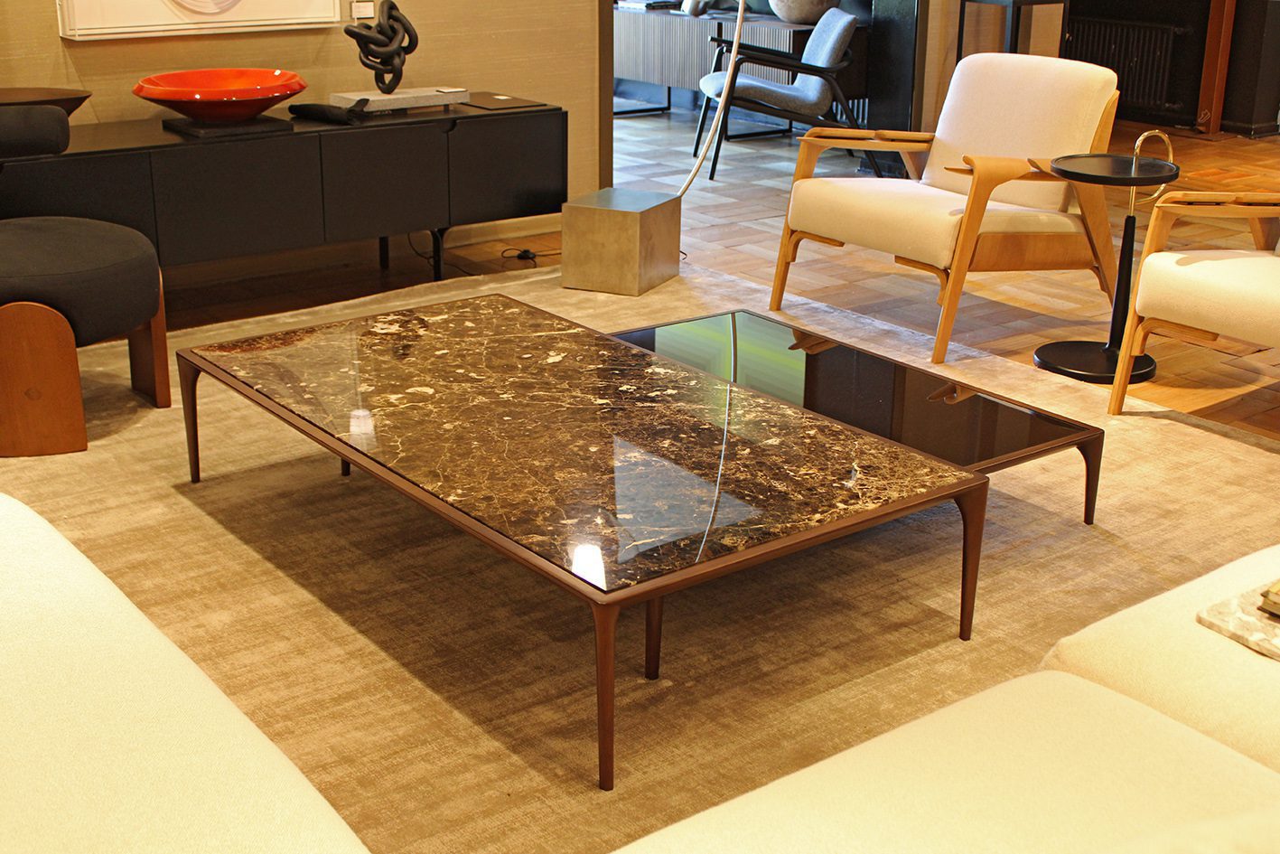 MESA DE CENTRO MOGANO MALTO MÁRMOL EMPERADOR - Imagen 4