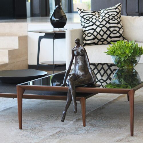 MESA DE CENTRO MOGANO MALTO MÁRMOL NGP Y VIDRIO NEGRO