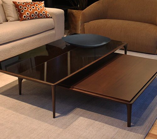CENTRO MOGANO 120X120 TOPE MALTO RECTANGULAR VIDRIO TABACO