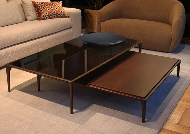 CENTRO MOGANO 120X120 TOPE MALTO RECTANGULAR VIDRIO TABACO