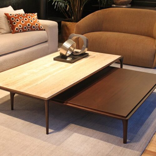 Mesa de centro Mogano mármol Etna Levigado y madera malto