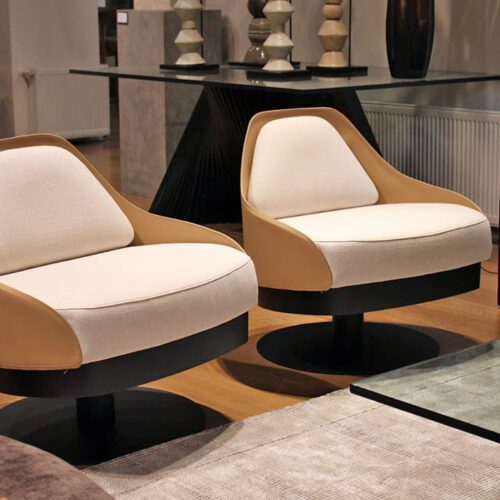 Par de sillones Linna - tela 240 cuero Whiskey - Junio 26