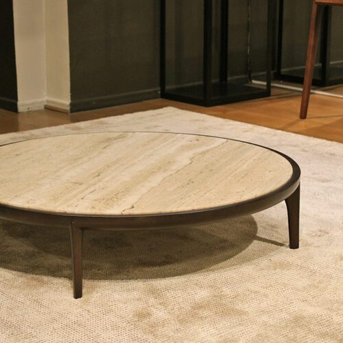 Mesa Mógano redonda mármol Etna/madera malto